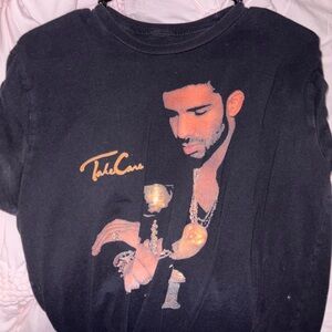 Black Graphic T-Shirt with Orange and Beige Design